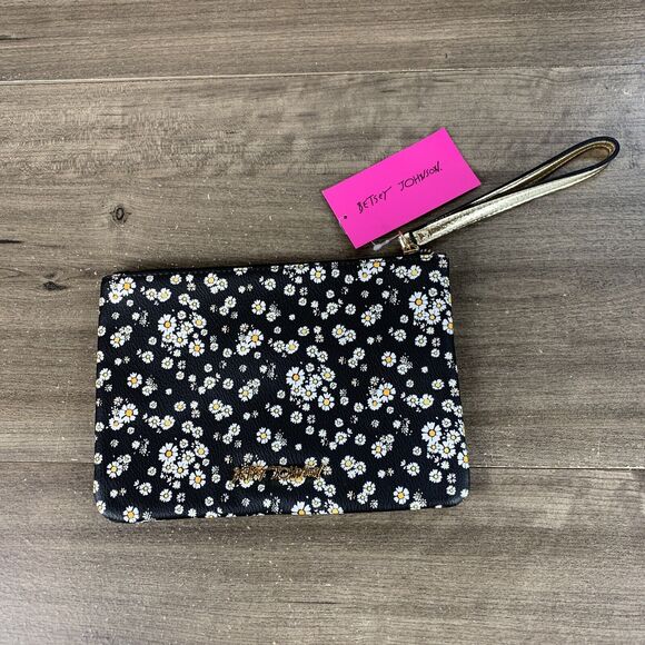 Betsey Johnson Be a Nice Human Floral Print Wristlet Pouch, Black Multi, - Picture 2 of 10